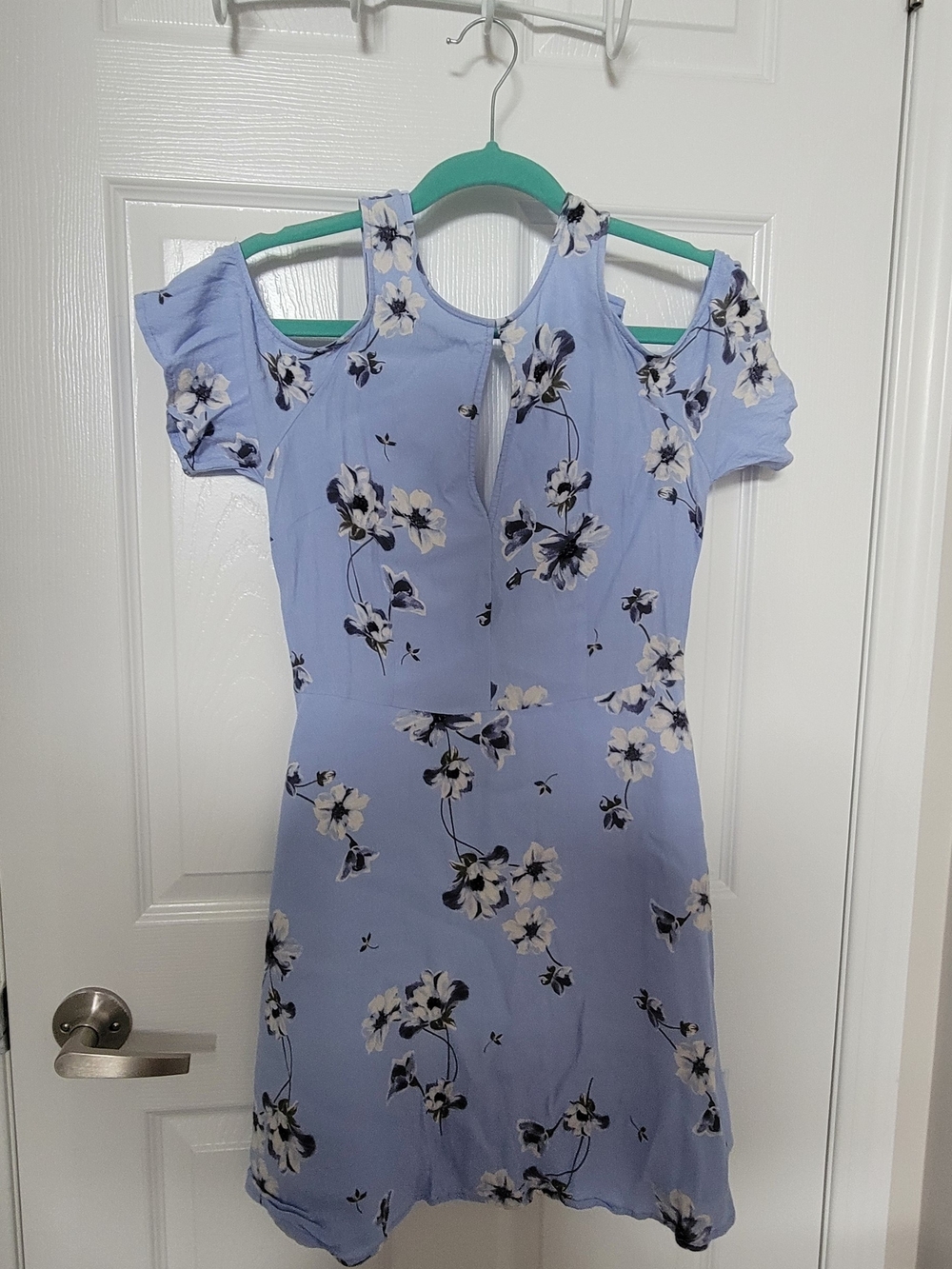 Light Blue Floral Cold-Shoulder Dress